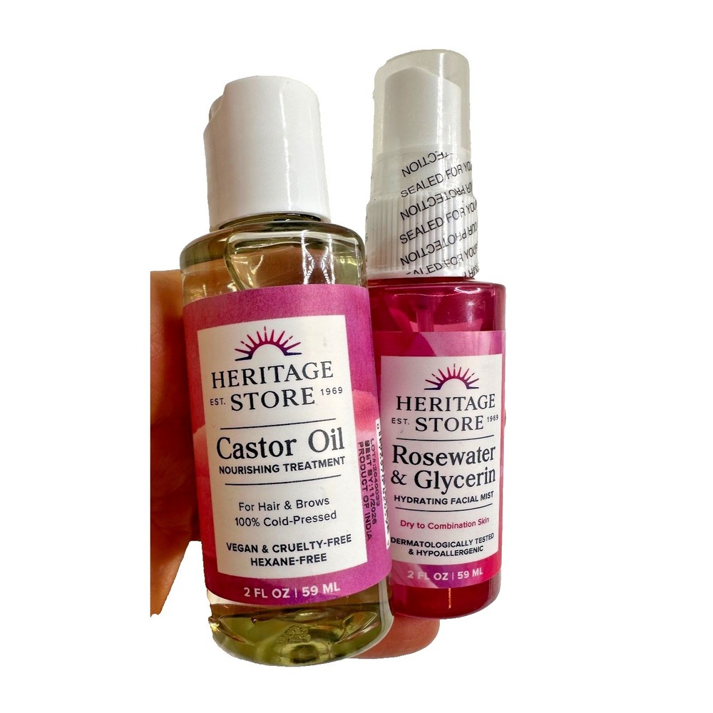New Heritage Store Rosewater & Glycerin Spray Castor Oil Hair Treatment Travel